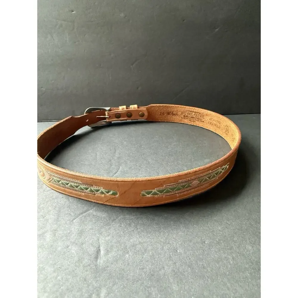 Vintage Silver Creek Collection Leather Belt Aztec Southwestern Leegin Size 28 - Picture 4 of 9